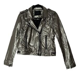 New Blank NYC Jacket Women's XS Silver Faux Leather Pockets Moto‎ Crop Outdoor